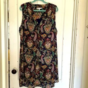 Navy sleeveless paisley knee length dress XL